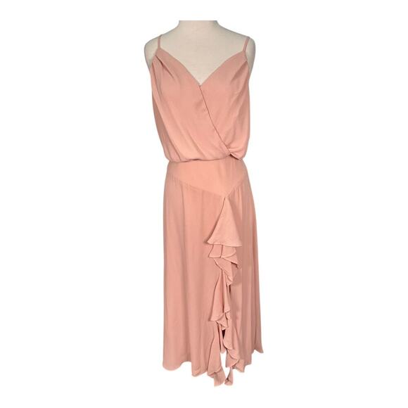 Revolve Krisa Pink Wrap-Style Bodice Thin Straps Ruffled Skirt Formal SZ Medium - Picture 1 of 14